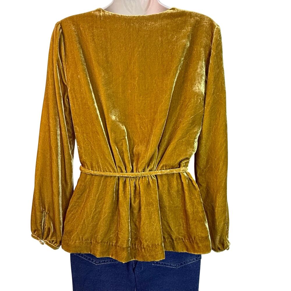 NWT J Crew Velvet Chartreuse Gold Belted Top V Neck Long Sleeve Side Zip - Picture 9 of 16